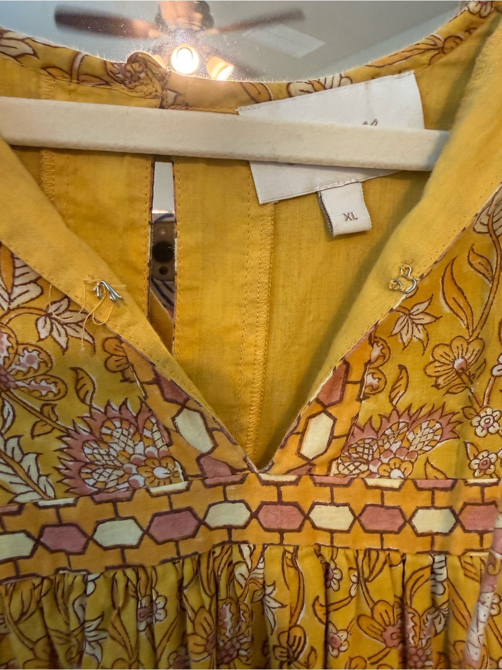 Cleobella Boho Yellow Floral V-Neck Tunic Dress - Picture 4 of 4
